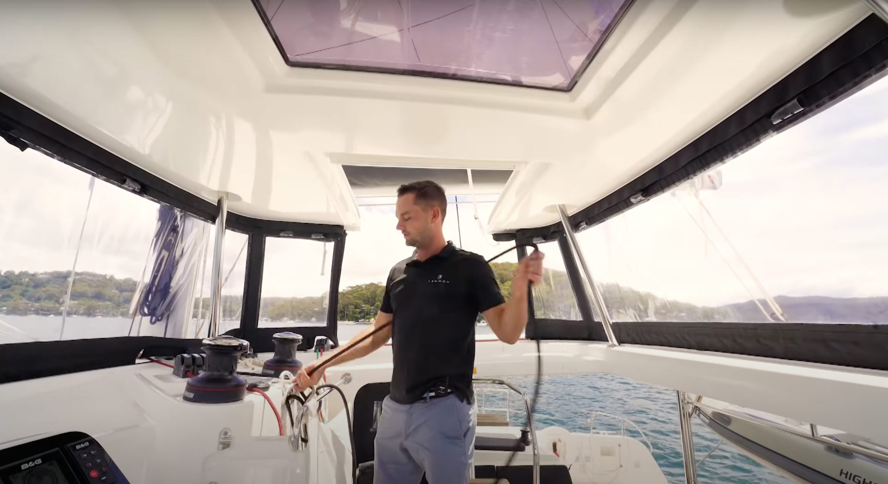 Lagoon Catamaran Lowering the Mainsail