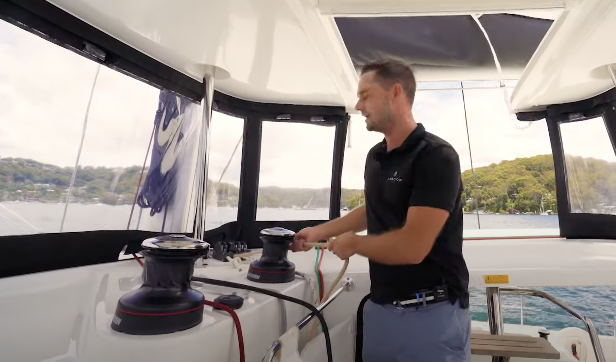 Lagoon Catamaran Lowering the Mainsail